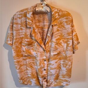 Hollister Orange and White Patterned Shirt Aloha Shirt